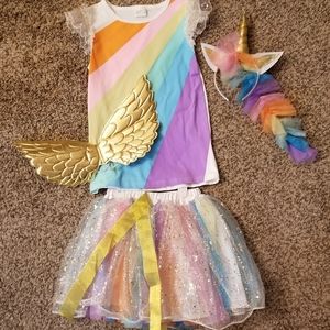 Rainbow unicorn girls costume 4 peices with wings